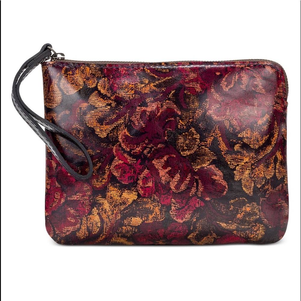 Patricia Nash Cassini Wristlet Vintage Brocade🔥 leather burgundy floral 🔥